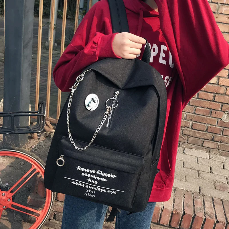 Trend chain backpack female punk hip hop oxford waterproof street campus bag college student travel Rucksack School Backpacks цена Trend chain backpack female punk hip hop oxford waterproof street campus bag college student travel Rucksack School Backpacks цены онлайн