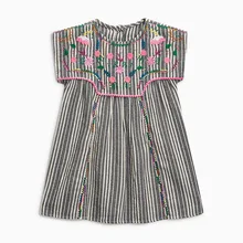 Little Maven/Новые летние детские милые платья в полоску с короткими рукавами и цветочной вышивкой с круглым вырезом для девочек от 1 до 6 лет