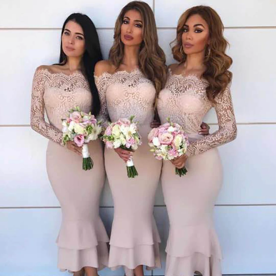 

Seamyla 2019 New Women Bandage Dresses Elegant Summer Long Sleeve Lace Mermaid Dress Sexy Slash Neck Evening Party Dress Vestido