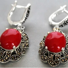 Свадебные украшения,,, sellamazing 11/", винтажные 925 Серебряные и марказитовые красные коралловые серьги