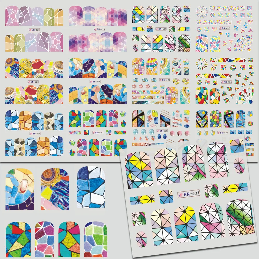 

12 Designs Fashion Marble Ceramic Colorful Sticker for Nails Manicure Designs Stencils Water Transfer Decals Tips TRBN625-636