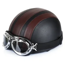 Motorcycle Helmet Synthetic Leather Vintage Motorcycle Cruiser Touring Open Face Half Motor Scooter Helmets & Visor & Goggles