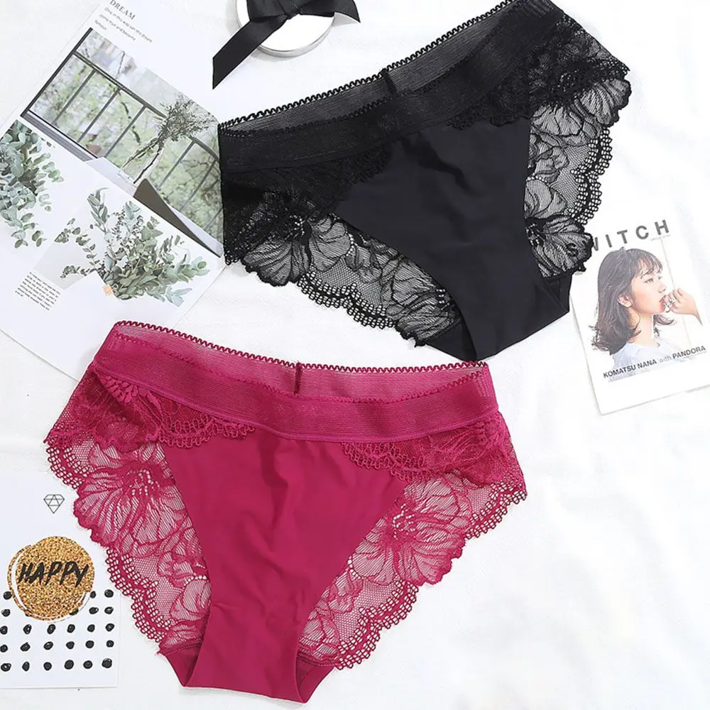 

1Pc Women Sexy Panties Plus Size Lace Ice Silk Seamless Briefs Breathable Hollow Out Underwear Lingerie Comfort New Hot Sale