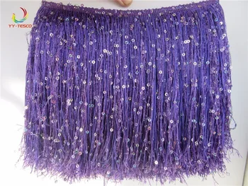

10 Yards Polyester Tassel Fringe 20cm long Sequins purple Tassel Trimming Lace Ribbon Trim Latin dress clothing decoration DIY