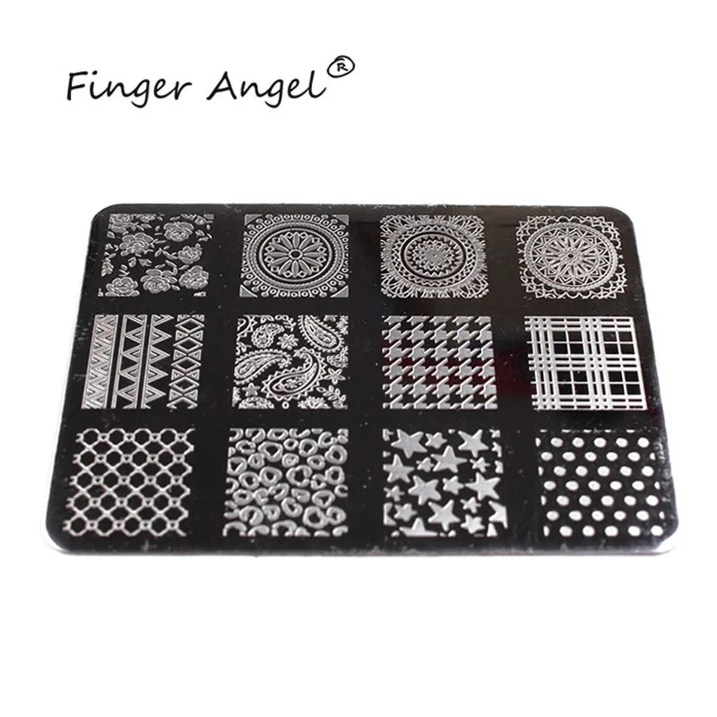 Finger Angel 1 шт. 6*8 пластины для штамповки ногтей Валентина изображение мультфильм дизайн прямоугольник письмо Геометрическая Печать шаблон