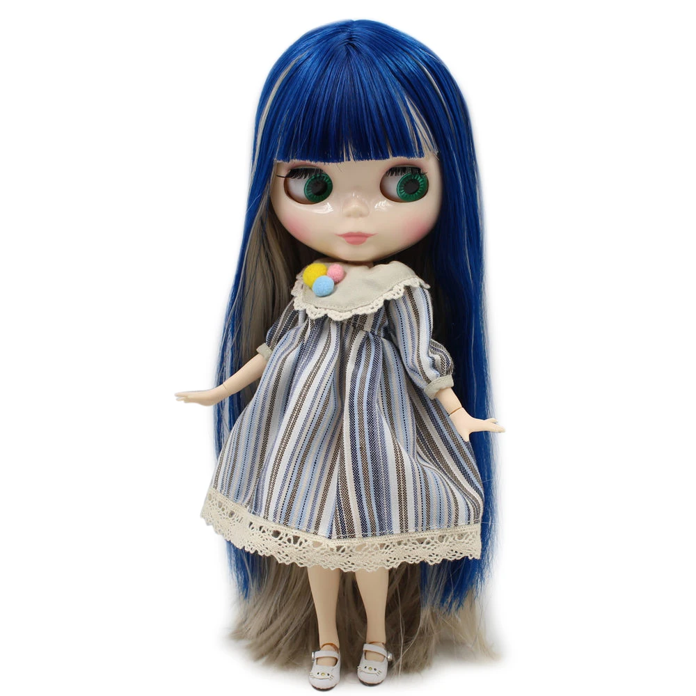 Ледяная Обнаженная фабрика Blyth Кукла № BL8003/1714 синий микс серые волосы белая кожа