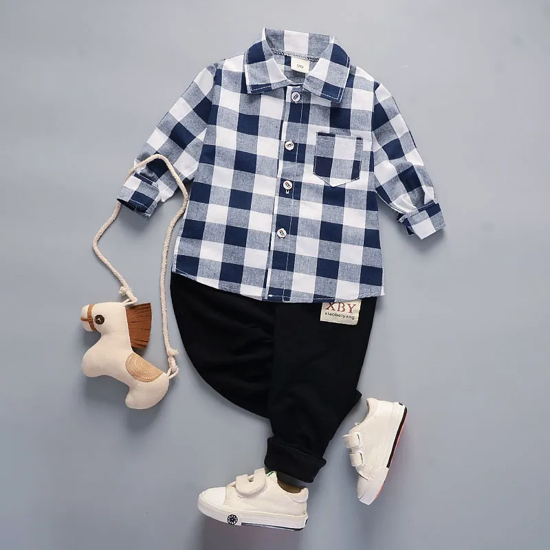BibiCola/комплект одежды для малышей, осенняя одежда для мальчиков Детский деловой костюм джентльмена из 2 предметов в клетку для малышей спортивный костюм для малышей