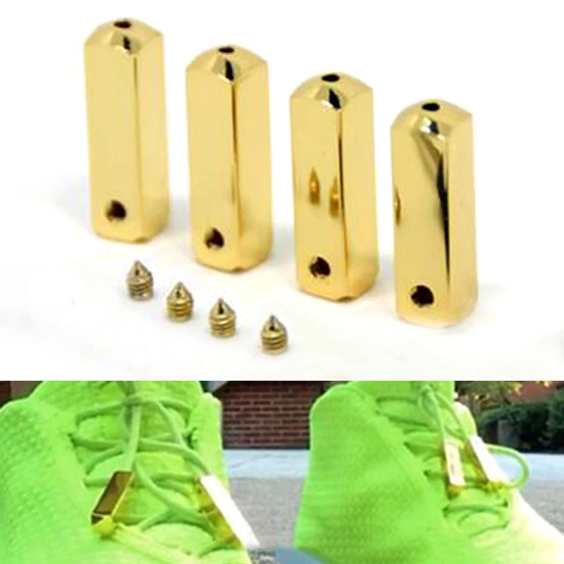 

New 4 PCS Shoelaces Metal head Gold/Silver laces tips for sneaker Square basketball shoe laces Accessories
