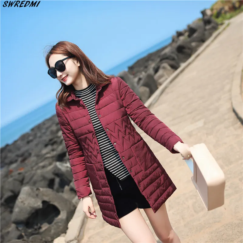 Бургундия SWREDMI Plus Size 3XLWadded Jacket Thin Medium long Fashion Winter Coat Women Cotton-padded Parka Casual Outerwear Girls Clothes - Цвет: Бургундия