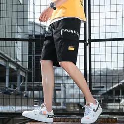 2019 летние Для мужчин; Корейская версия тенденции Повседневное брюки микро-эластичный мульти-карман твердые Цвет рабочие пять брюки