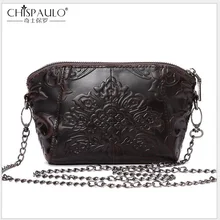 Famoso Designer Mulheres Cadeia Saco de Ombro Da Forma do Couro Genuíno Saco de Embreagem saco Saco de Senhoras Retro Elegante bolsa de Mensageiro Em Relevo