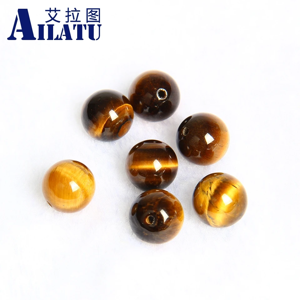 

Ailatu High Grade Natural Stone Brown And Yellow Color Tiger Eye Round Stone Beads For Jewelry