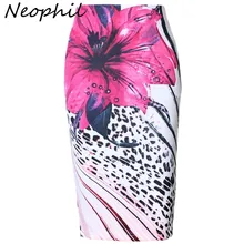 Neophil Fashion Plus Size Flower Floral Leopard Printed High Waist Winter Ladies Knee Length Slim Sexy Pencil Skirts Saia S1005