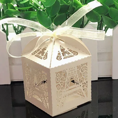 50pcs Wedding Candy Box Chocolate Packaging Paris Eiffel Tower Personalized Wedding Box Marriage Favors And Gifts Baby Shower Beige