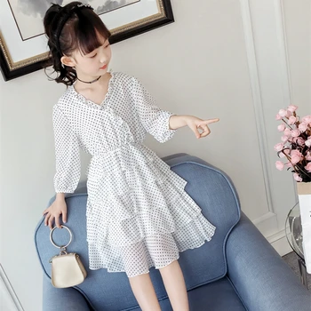 

Girls Dress Spring 2019 New Children's Spring and Autumn Wave Polka Dot chiffon ruffled Princess Dress Kids Clothings