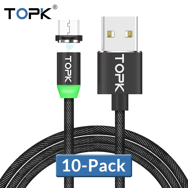 TOPK [10 Pack] Newest UP LED Magnetic Cable Micro USB
