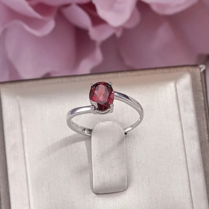 

Fine Jewelry Sterling Silver Rings For Women Natural 8*6mm Garnet Oval Red Gemstone Bridal Wedding Adjustable Bijoux R-GA002
