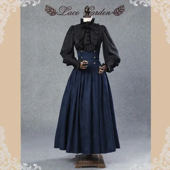 Картинка Винтажная юбка в стиле стимпанк в викторианском стиле с высокой талией, длинная юбка макси со шнуровкой на талии