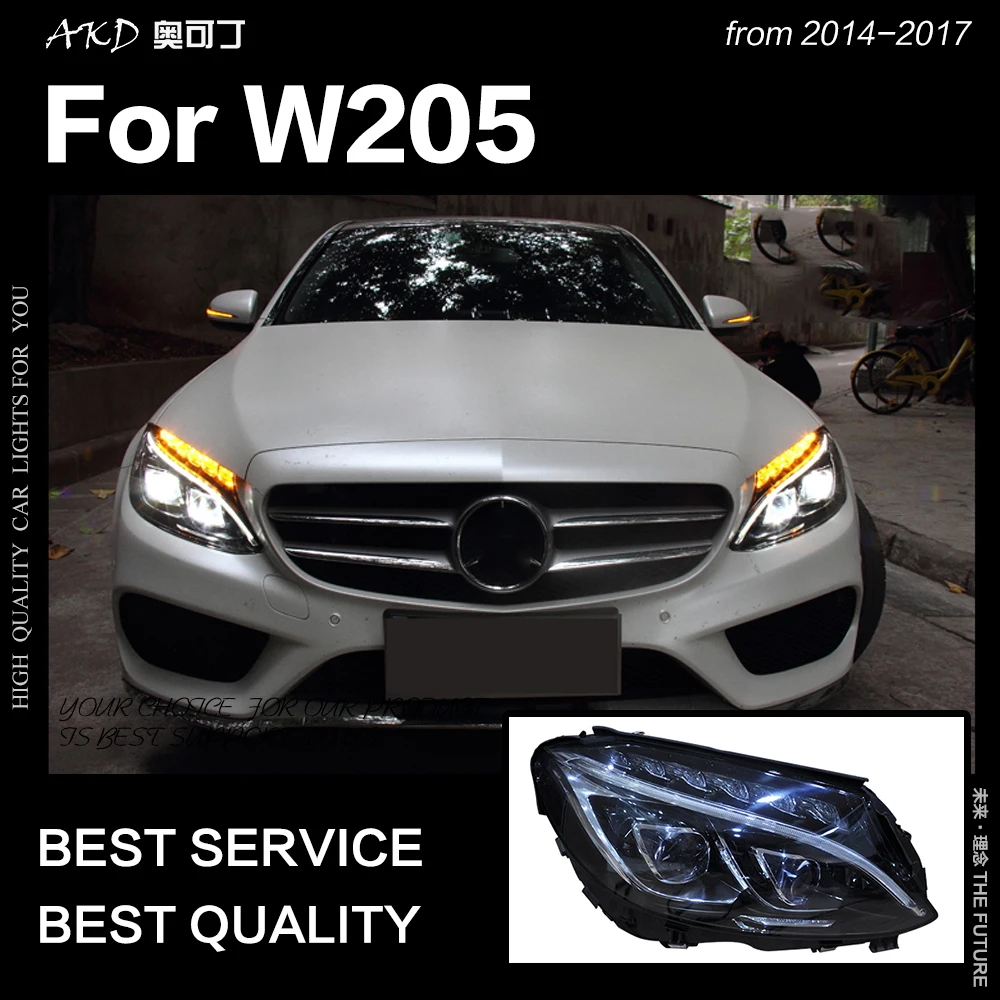 АКД стайлинга автомобилей фара для W205 фары- C300 C260 Новинка светодиодный светодиодные дневные ходовые огни на передних фарах Bi Xenon Hid авто аксессуары