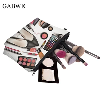 

GABWE Printed Shoes Black Toiletry Makeup Bag Brush Bags Organizer Necessaires Travelling Storage Zipper Cosmetic Case for Women