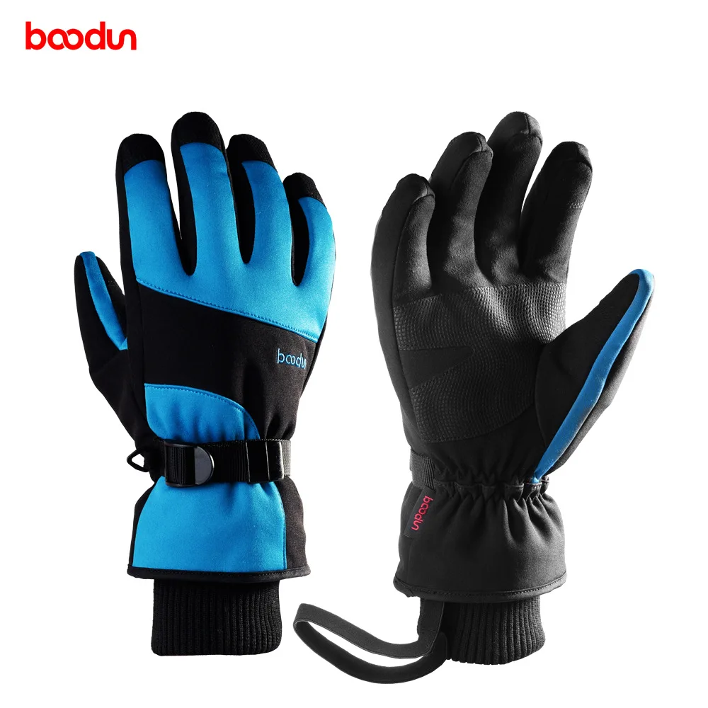 Зимние перчатки для сноуборда Boodun мужские и женские зимние перчатки с сенсорным экраном водонепроницаемые ветрозащитные теплые лыжные перчатки с наручным ремешком - Цвет: light blue