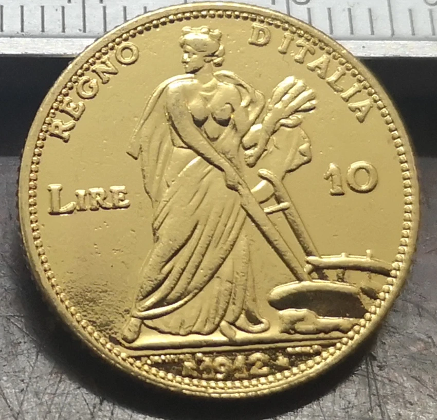 1912 Италия 10 лир-Витторио Emanuele III Золото Имитация монеты
