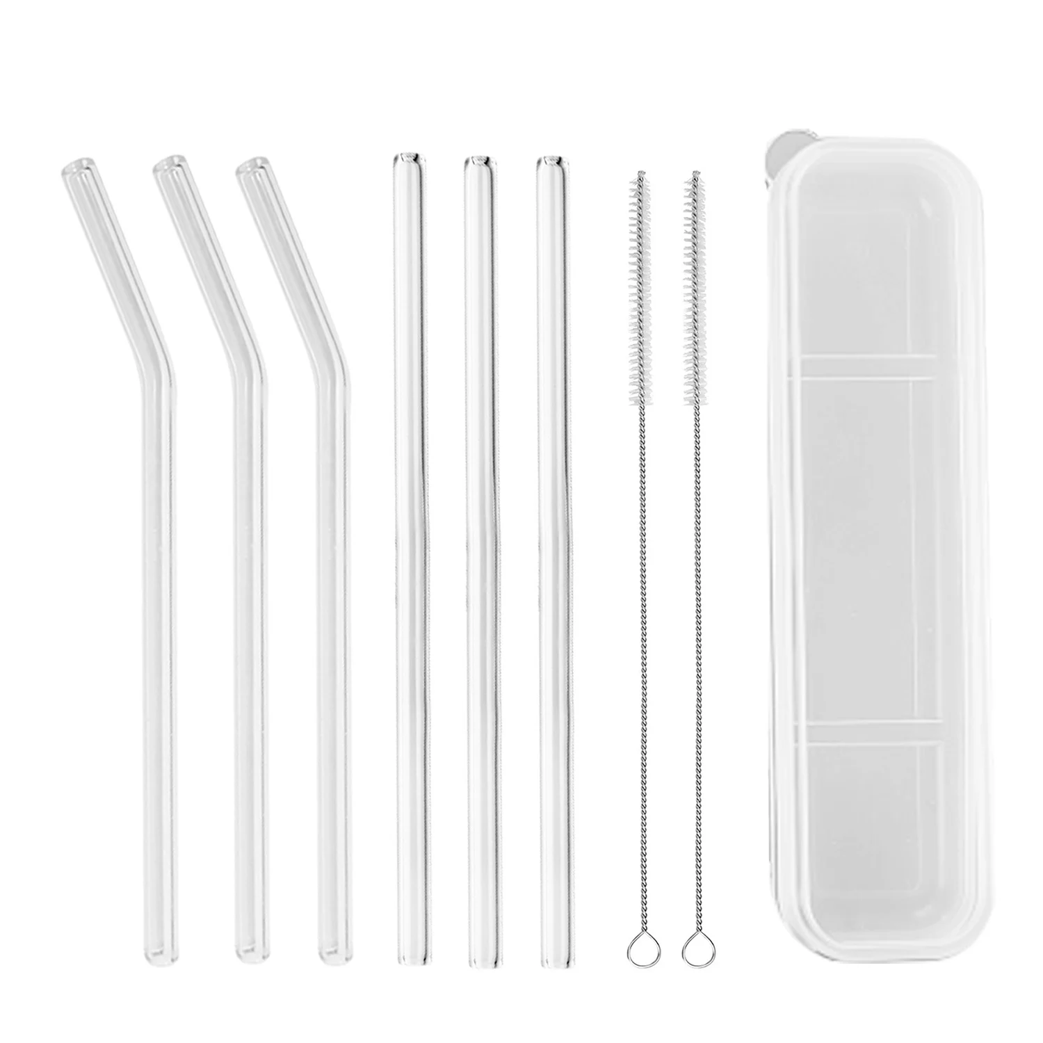 

3pcs Handmade Reusable Clear Straight Drinking Glass Straws 3pcs Bent Straws 2pcs Cleaning Brush Storage Box Bevarage Coffee