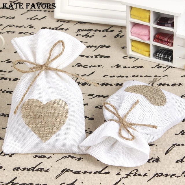 5pcs 8x10 10x14 13x18cm Heart Shape Print Linen Drawstring bags Small  Jewelry Pouches Wedding Cotton Burlap Packaging Gift Bag - AliExpress