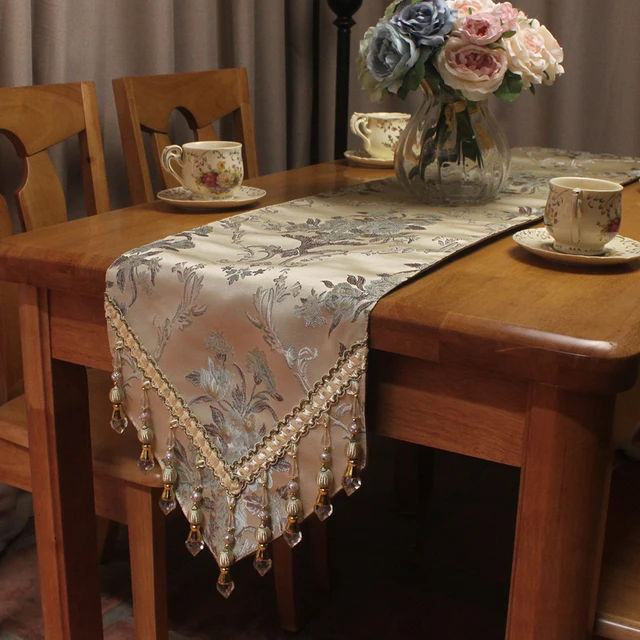 curcya beige european elegant luxury table runner for wedding