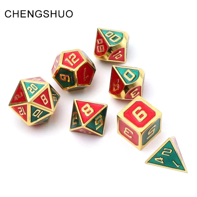

Chengshuo dnd metal dice rpg polyhedral set dungeons and dragons d&d table game d20 12 10 6 Zinc alloy double color digital dice