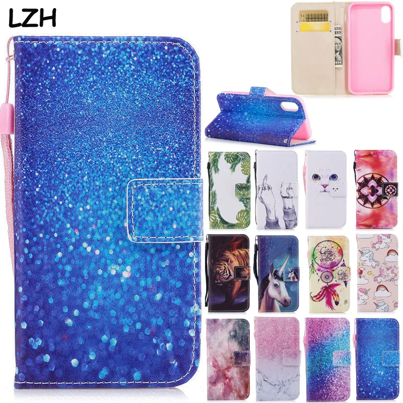 

Painted Marble Flip Wallet PU Leather Case for Apple iPhone X Cat Unicorn Card Slot Stand Coque for iPhone 5 5S SE 6 6S 7 8 Plus