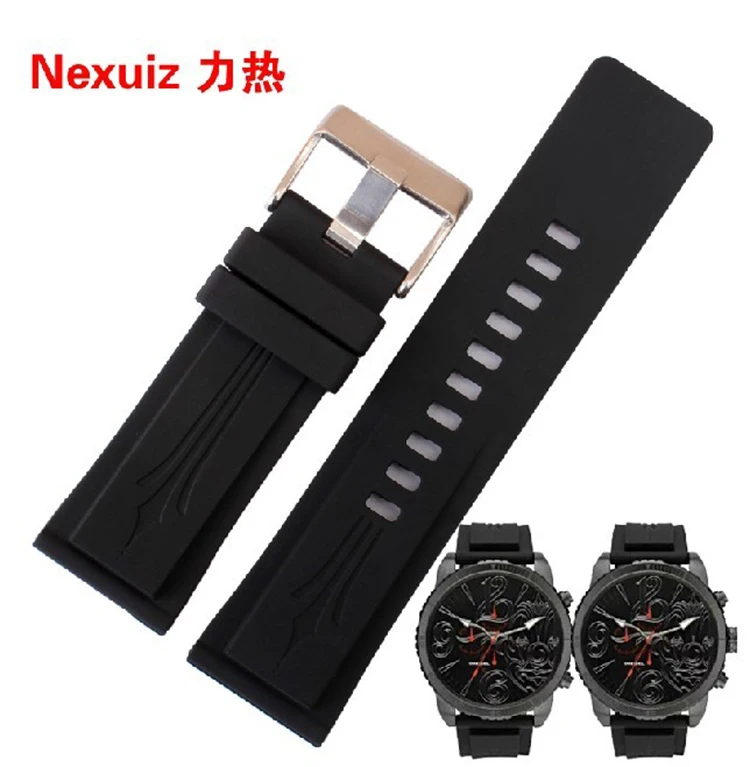 

26mm Top Grade Black Diving Silicone Rubber Watch Band Strap Depolyment Silver Stainless Steel Buckle Clasp for DZMC0001