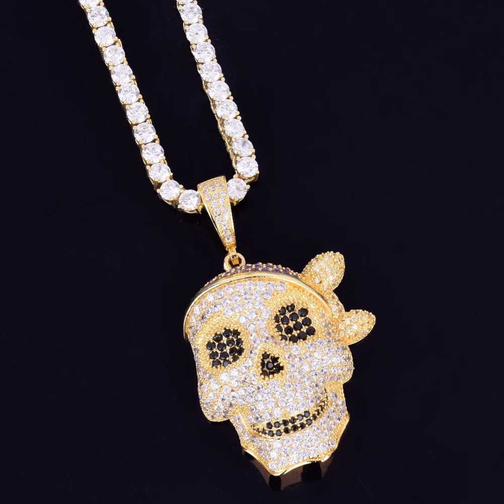 Мужской череп индивидуальный кулон, ожерелье цепь золото серебро из Кубического циркония хип хоп рок ювелирные изделия