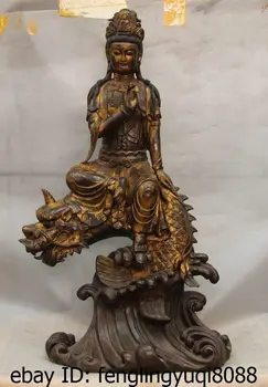 

Tibet Buddhism Bronze Copper Kwan-yin Guanyin Buddha Ride Unicorn Dragon Statue Discount 55%