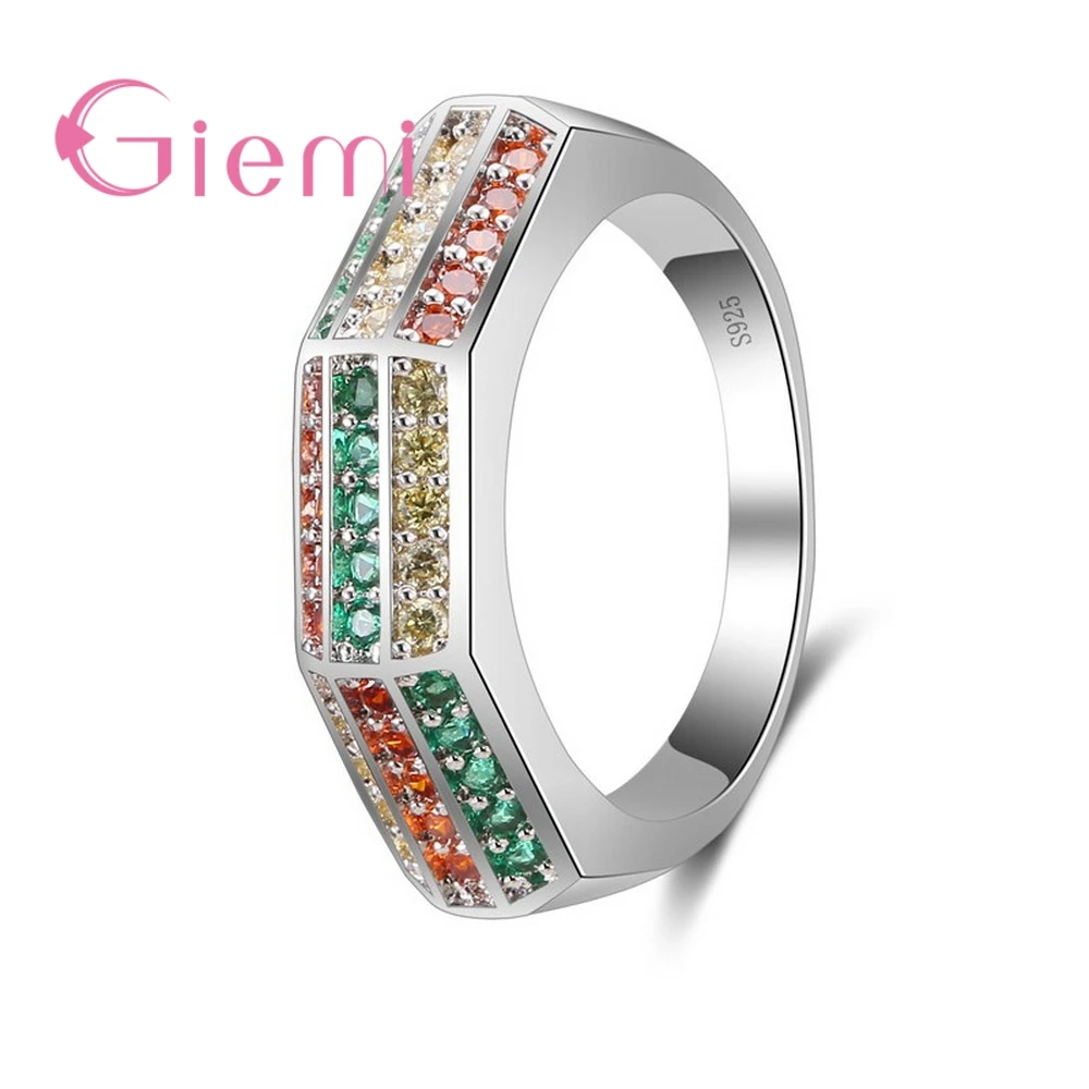 

Real Pure 925 Sterling Silver Colorful Cubic Zirconia Finger Rings For Wedding Female Top Quality Never Fade Cost Prirce