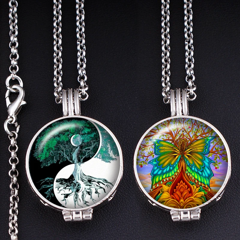 

tree of life Perfume Aroma Locket glass Necklace Fragrance Essential Oil Aromatherapy Diffuser XS695