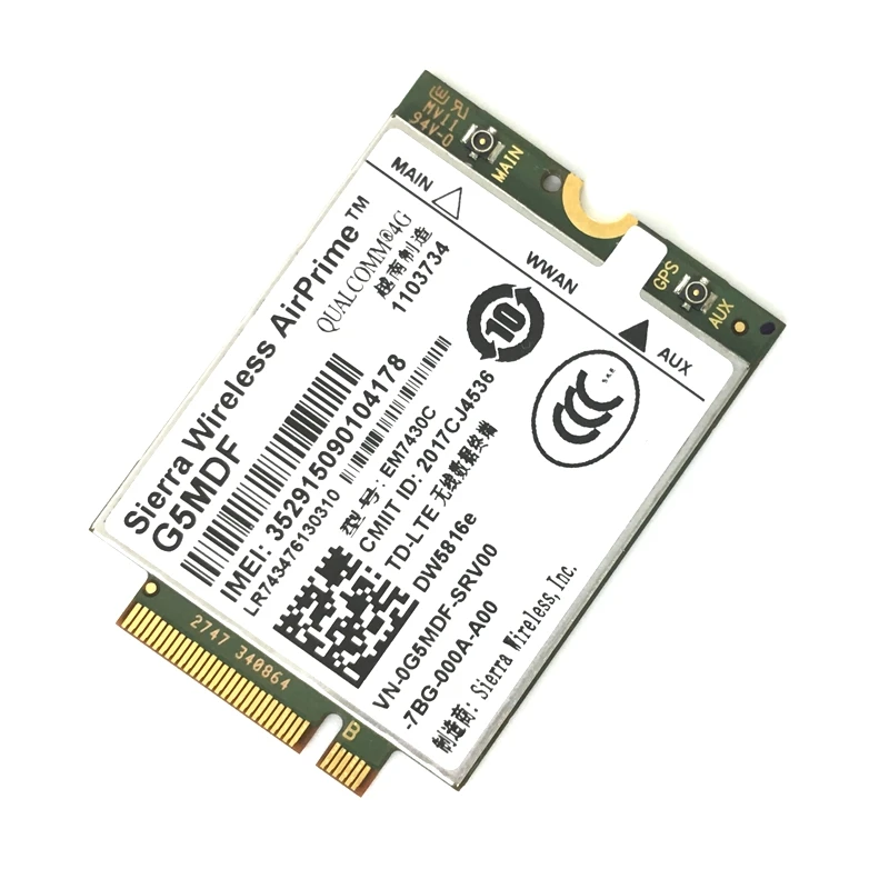 EM7430 DW5816e GOBI6000 4G карты LTE для Dell Latitude 7280 7285 7290 7389 7390 7480 7490 E7470 Cat6 300 м 4G модуль