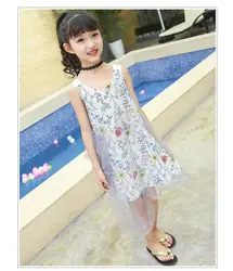 Ребенок детская одежда платье для девочек Новинка 2017 года; летнее платье для девочек газовое платье без рукавов