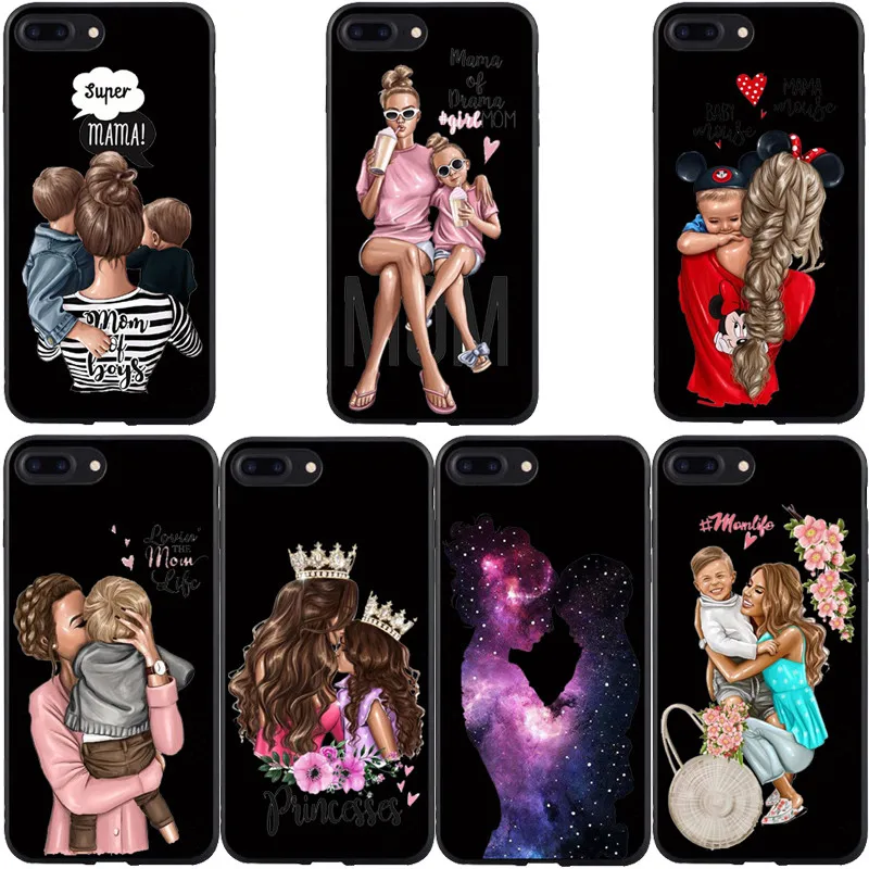 

Super mom dear mommy baby Moda Black Brown black TPU soft silicone TPU phone case for iPhone 11 11Pro 11ProMax X XR XS Max 8 8Plus 7 7Plus 6s 6Plus