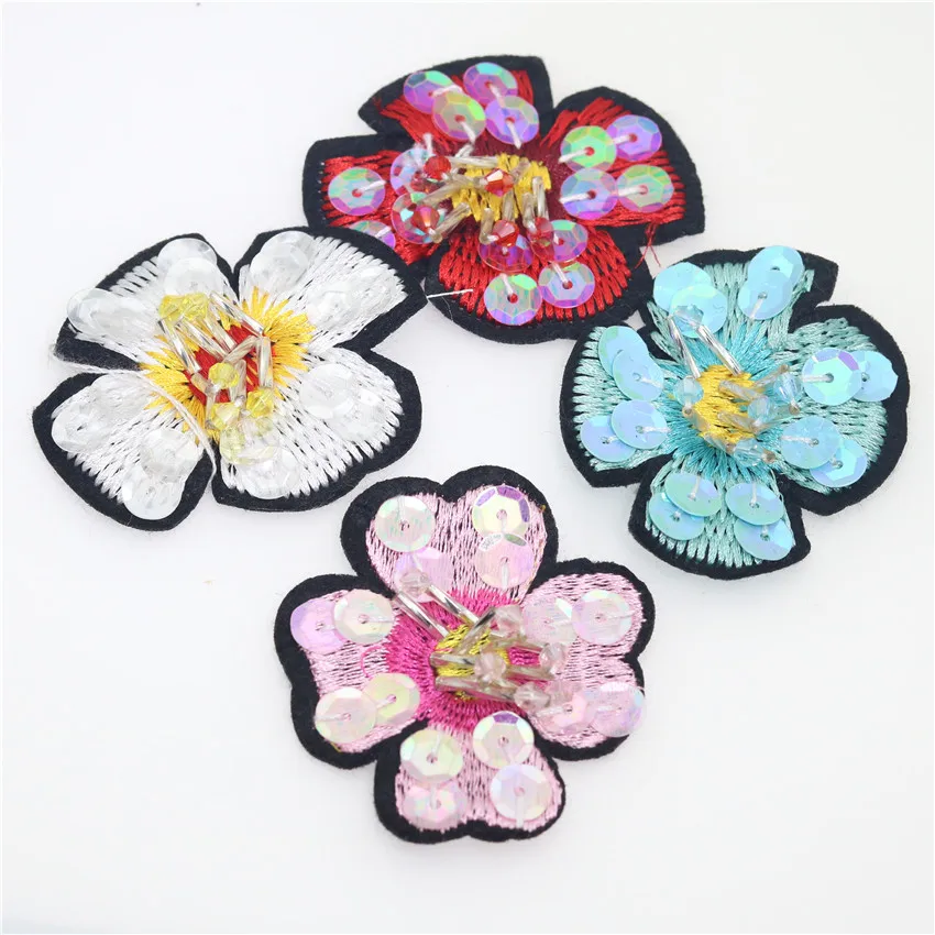 flower handmade crystal rhinestones applique beaded sequins flowers