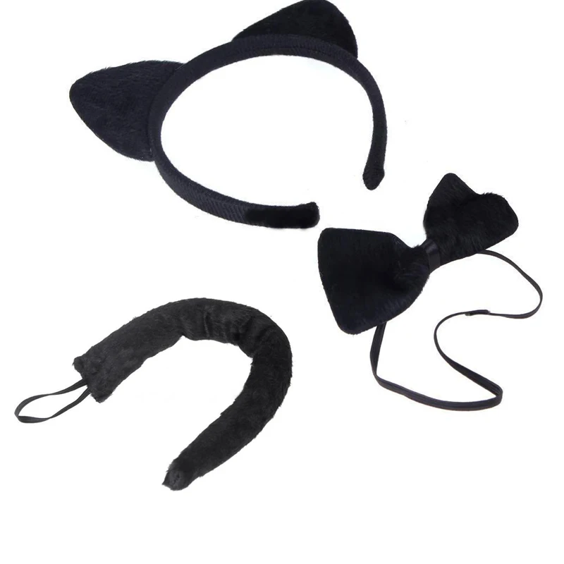 

Funny Black Cat Ears Headband Bow Tie Tail Set Halloween Party Costume Props Korean Festival Performance Headband Kindergarten
