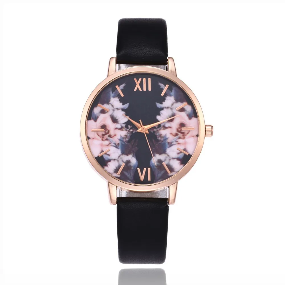 

BGG brand flower printing Dial Women casual wristwatch Ladies Leather Quartz Watch female Elegant dress clock hour drop shipping