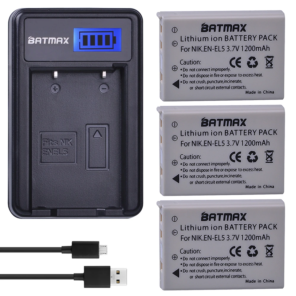 

Batmax 3Pcs EN-EL5 EN EL5 ENEL5 Battery +LCD USB Charger for NIKON Coolpix P530 P520 P510 P100 P500 P5100 P5000 P6000 P90 P80