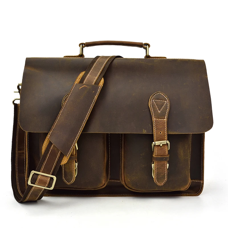 

Men Original Leather Heavy Dudy Business Briefcase Laptop Case Professional Executive Portfolio Organizer Messenger Bag