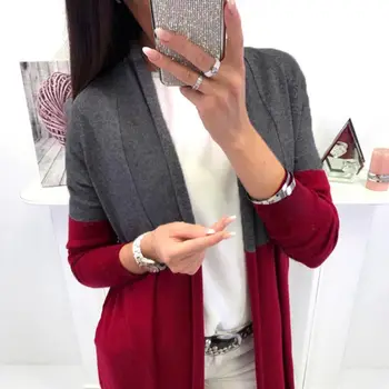 

Women Color Matching Sexy Stand Collar Long Sleeve Lengthened Slim Windbreaker Cardigan Warm Long Coat