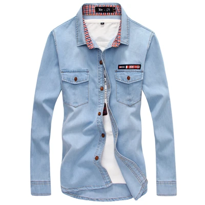 TANG, синие мужские джинсовые рубашки с длинным рукавом, Осенние хорошо продаваемые хлопковые рубашки, мужские большие размеры S-5XL - Цвет: 2