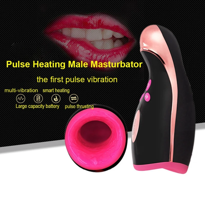 Electric Silicone Oral Male Masturbator Smart Heating Sex Machine 7 Powerful Vibration 7 Pulse Thrusting Adult Sex Toys for Men