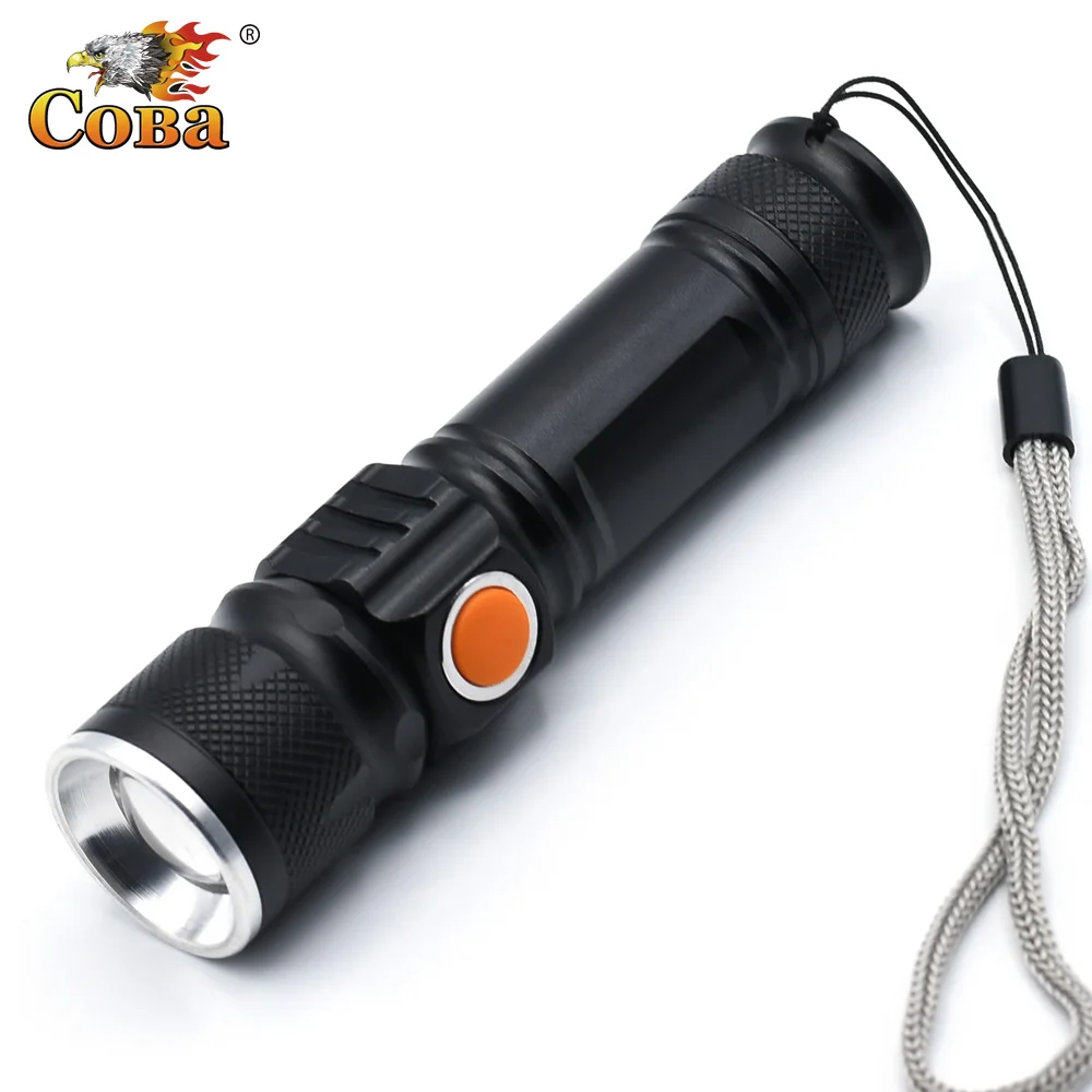 

Coba flashlight led bulbled torch zoomable built-in lithium battery USB direct charge torch mini flashlight for bike