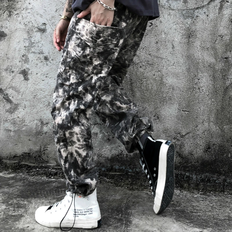 Ankle-length Camouflage Cargo Pants Drawstring at cuffs Men Streetwear