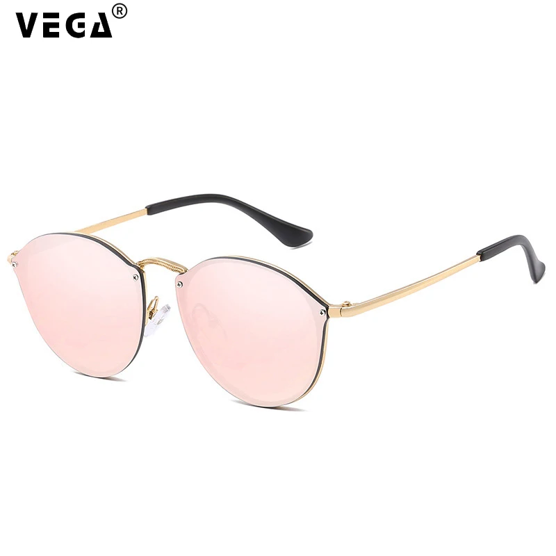 Женские овальные очки VEGA белые/красные солнцезащитные без оправы 338 2019 |